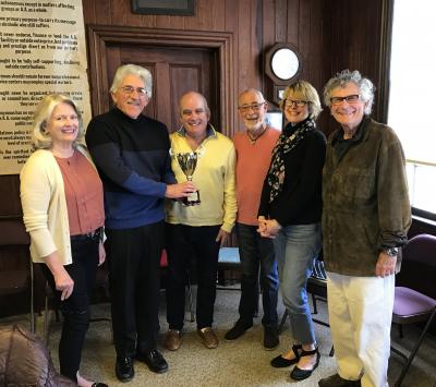 The Wainscott Citizens Advisory Committee's recent honorees included, from left, East Hampton Town Councilwoman Sylvia Overby, East Hampton Town Supervisor Larry Cantwell, Barry Frankel, C.A.C. co-chairman, Rick Del Mastro, the committee's  chairman emeritus, East Hampton Town Councilwoman Kathee Burke-Gonzalez, and Dennis D’Andrea, a longtime committee member.