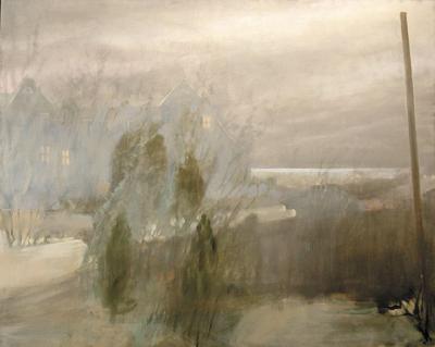 Jane Wilson’s “Water Mill Fog” is from the painter’s transitional period between realism and abstraction.