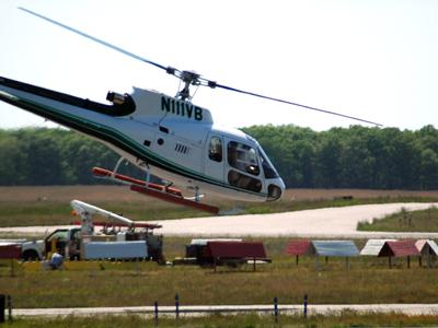 A helicopter at East Hampton Airport