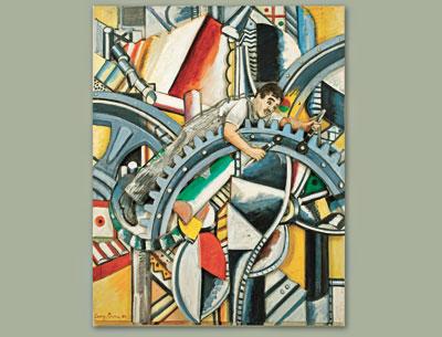 “Modernist Times” from 1988 is from a series of appropriations the artist made, sometimes blending works such as an image of Charlie Chaplin into the middle of a Fernand Leger composition.