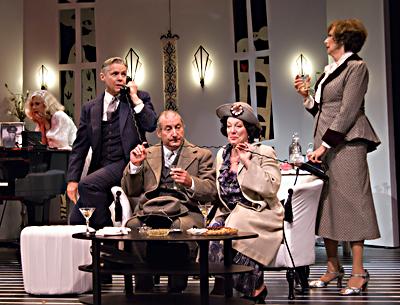 Blythe Danner, Tuck Milligan, Gerard Doyle, Kate Mueth, and Delphi Harrington, as seen in “Hands Across the Sea,” the first of three Noel Coward one-acts playing nightly Guild Hall’s John Drew Theater.