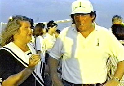 Debbie Tuma and Donald Trump on the beach in East Hampton around 2002.