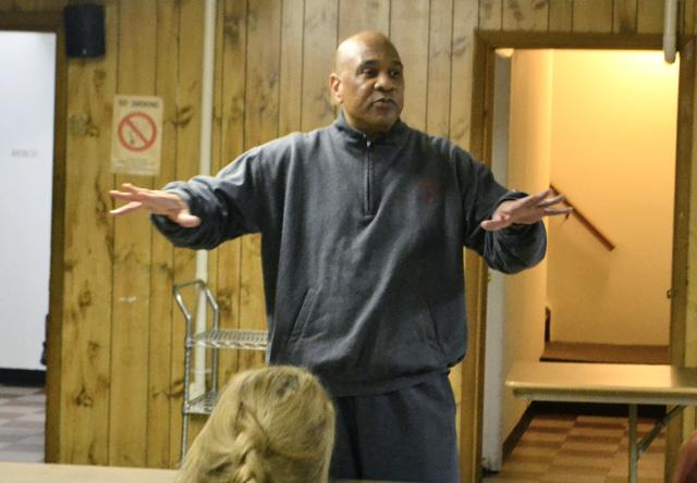 The Rev. Walter Silva Thompson Jr. made closing comments to a large group of East Hampton High School parents who gathered in the basement of the Calvary Baptist Church on Tuesday to discuss the explosion of drug use among students.