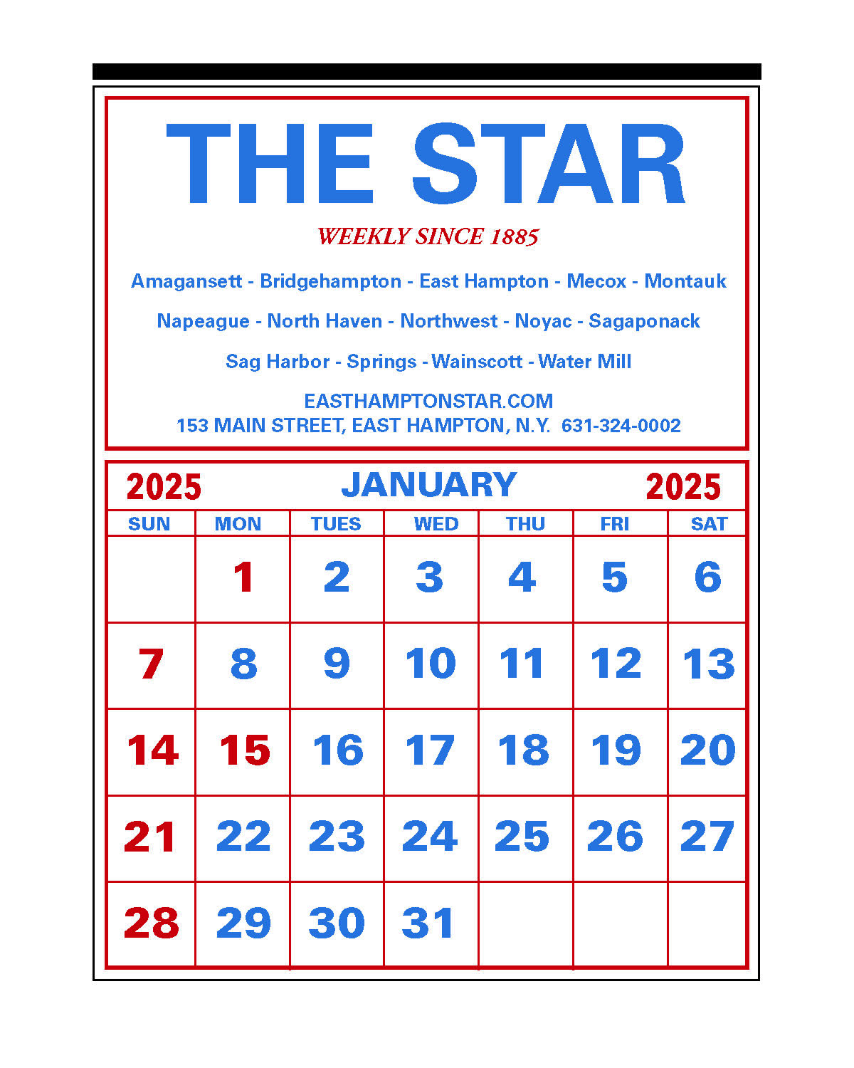 2025 East Hampton Star Calendar