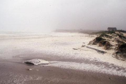 The ocean rose up over the beach at Ditch Plain on Sunday at about 9 a.m.