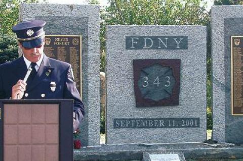 Dennis O’Reilly, a retired New York City firefighter and a volunteer with the Montauk department, spoke at a dedication ceremony on Sunday.