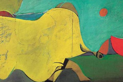 “Untitled (The Cow Jumps Over the Moon),” in the collection of the Fogg Museum at Harvard University, shows the influence of Joan Miro and Arshile Gorky on de Kooning in the late 1930s.