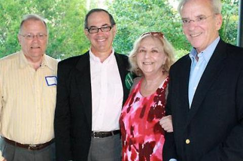 Left to right: John Flaherty, president of the East Hampton Chamber of Commerce, Zach Cohen, Democratic candidate for East Hampton Town supervisor, Marina Van, the director of the chamber, and Bill Wilkinson, the Republican incumbent East Hampton Town supervisor, at a mixer last Thursday.