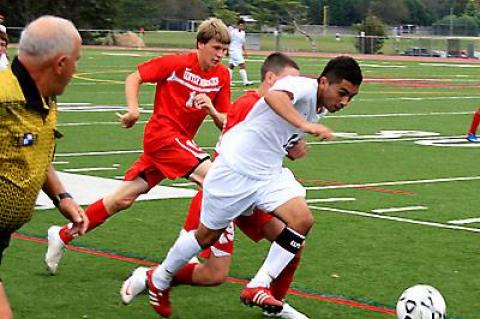 Mario Olaya accounted for three of the four goals East Hampton scored in last Thursday’s shutout of Center Moriches.