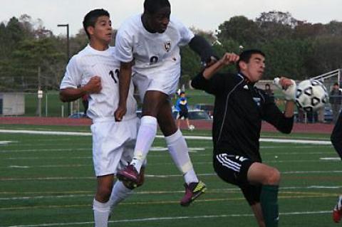 Donte Donegal, who recently returned to action after having rehabbed an early-season injury, scored the championship-clinching goal in Monday’s game here with Elwood-John Glenn. (The above photo was taken during the Oct. 19 game here with Westhampton Beach.)