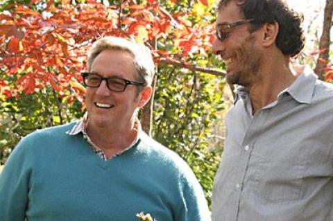 Jack deLashmet, left, and Geoffrey Nimmer shared a laugh as they surveyed the garden at their house in Springs.