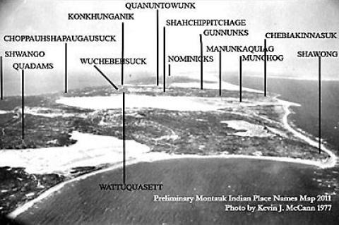 Kevin McCann has added Montauket Indian place names to aerial views of Montauk to celebrate the 100th anniversary of William Wallace Tooker’s book “Indian Place Names of Long Island.”