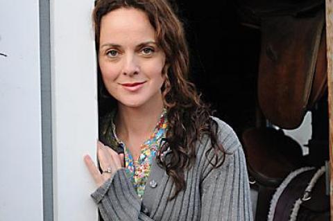 Melissa Errico took a break at Stony Hill Stables in Amagansett while her 5-year-old daughter was on horseback.