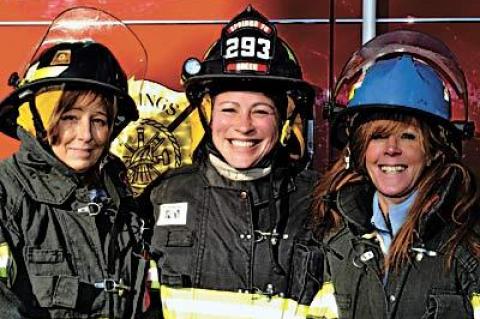 Ann Glennon, Dawn Green, and Karen Haab are three of the four women firefighters in the Springs Fire Department.