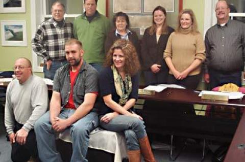 East Hampton Town trustees were sworn in on Tuesday night. From left back row and clockwise, Tim Bock, Sean McCaffrey, Diane McNally, Stephanie Talmage, Lynn Mendelman, Joe Bloecker, Deborah Klughers, Nat Miller, and Stephen Lester.