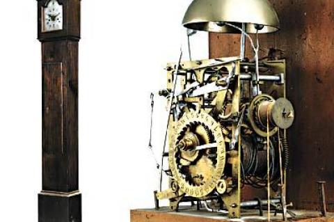 A rare Chippendale tall case clock made in the Dominy shop in East Hampton will be auctioned at Sotheby’s this weekend with an estimate of $50,000 to $100,000. Nathaniel Dominy IV made the clock’s inner workings; his son, Nathaniel Dominy V, designed the case.