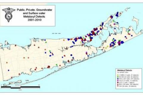 New York State has released a 300-page report on managing contaminants found in drinking water on Long Island. Detectable metalaxyl levels, above, among others, have been found in a number of East End samples.