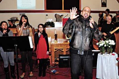 Klever Prieto performed with the Vida Abundante Church and the Living Water Church choirs at a celebration on Martin Luther King Day at Calvary Baptist Church in East Hampton.