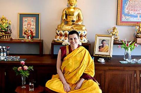 Gen Kelsang Nordin, a Buddhist nun, taught the first Saturday meditation class at the Vajravarahi Meditation Center’s new location on Hampton Street in Sag Harbor.