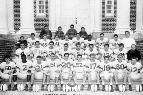 Fran Kiernan, second row at right, coached East Hampton High’s sole undefeated, untied football team. The Little Six Conference champions went 6-0 in 1952.