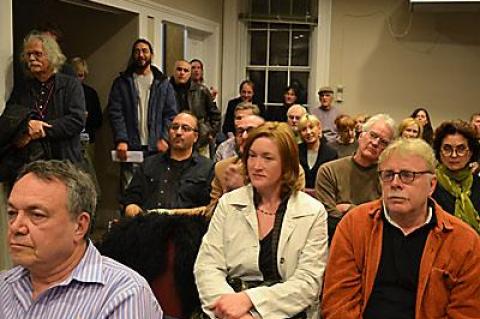 Sag Harbor’s Municipal Building meeting room was packed on Tuesday evening for a public hearing on a variance for the Larry Rivers “Legs” sculpture.