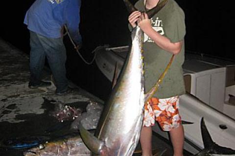 Hunter Medler, 11, of Montauk landed this yellowfin tuna with a little help while fishing off the coast of Tortola in the British Virgin Islands late last month.