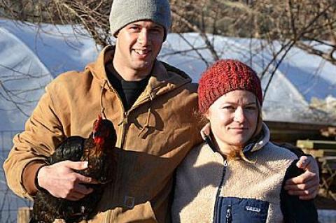 Jon Wagner and Karin Bellemare of Sunset Beach Farm in North Haven displayed their organic efforts, which include chickens fed leftover food from Provisions Natural Market in Sag Harbor.