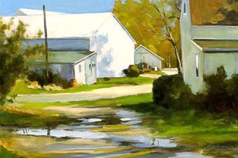 Corwith Farm,” an oil-and-canvas painting by Aubrey Grainger, will be on view at Pritam & Eames in a show called “Art at Home” beginning this weekend.