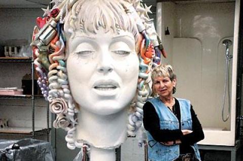 Audrey Flack with her latest piece, “Self-Portrait as St. T­eresa.” A major exhibition of her sculpture, the first in 30 years, opens at the Gary Snyder Gallery in Chelsea on April 19.