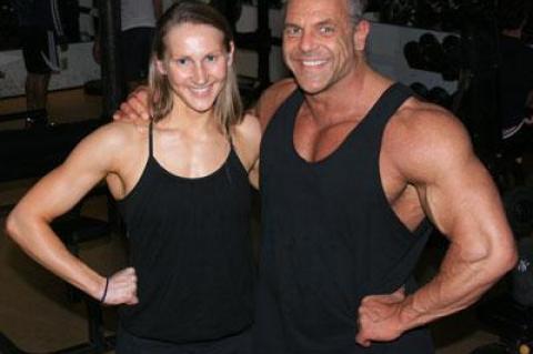 Zivile Ngo accords Chris Cosich, a champion bodybuilder, right, with getting her into competitive shape.