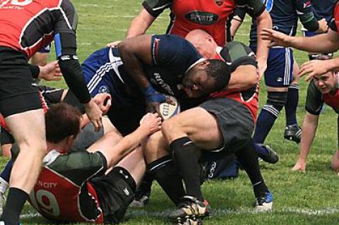 Jarrel Walker, one of Montauk’s flankers, was prevented from touching the ball down in Long Island’s try zone, but soon after the pack pushed the ball over from the five-meter line.