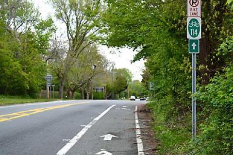 Bike lanes such as this one, on Route 114 on North Haven, will be coming to the South Fork next spring.