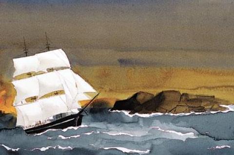 Judith Sneddon will discuss the watercolors of Claus Hoie, such as “Rounding the Cape/Cape Horn,” from 1992, at the East Hampton Historical Society’s annual meeting on Saturday.