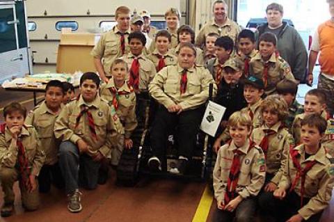 David Fischer received a surprise gift from fellow members of Montauk Boy Scout Troup 136 last Thursday: a new, all-terrain wheelchair.