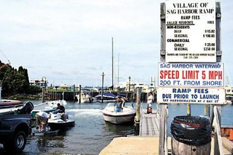 Police were called when a floating dock adjacent to a village launching ramp was chained off and locked by the Sag Harbor Yacht Club, just before Memorial Day weekend.