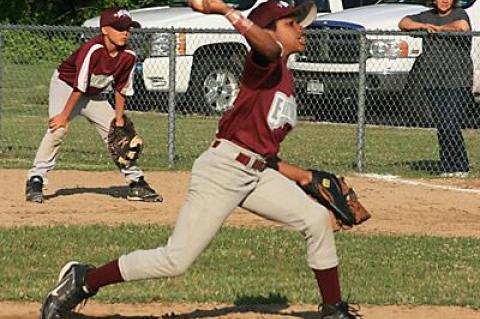 Christian Johnson, who got the win for East Hampton’s 9-to-10-year-olds here Monday, threw swift strikes.