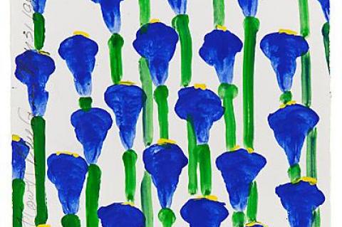 Donald Sultan’s “Skyflowers Blue Green May 31 1997,” a tempera painting on Somerset paper, is part of a new solo show of his work at the Drawing Room Gallery in East Hampton.