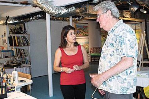 Casey Chalem Anderson discussed her work with a visitor at a previous Artists Alliance of East Hampton studio tour.