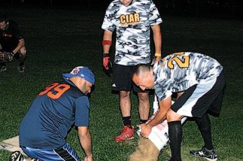 First, before Monday night’s game began, Jerry Uribe, Tommy Thorsen, and Ray Wojtusiak had to fill in a sizable hole in the outfield.