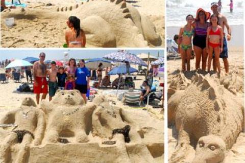 “Violet the Garden Dragon,” top left, was the overall winner of the Clamshell Foundation’s Sandcastle Contest, while “Extinct by High Tide,” above, took third place in the family division, and “Ted Wins Gold” didn’t need a special prize to know it was special.