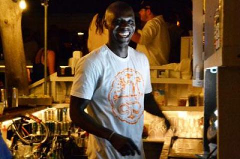 Remi Shobitan, master of the deck bar at Montauk’s Surf Lodge, on the summer season’s penultimate night