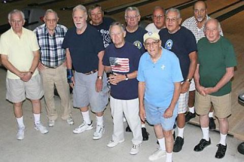 They come to roll: The Senior Men’s League takes to the lanes at East Hampton Bowl on Wednesday mornings.