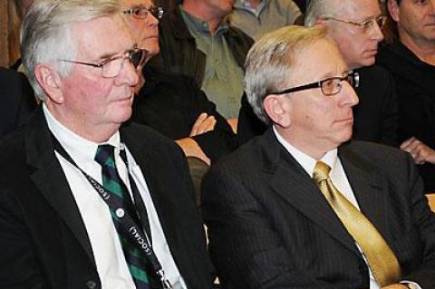 Peter Kirsch, at right, an attorney with expertise in airport affairs, has been advising the East Hampton Town Board. Jim Brundige, the East Hampton Airport manager, is at left.