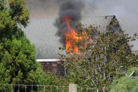 The roof and second floor of this Long Lane barn were destroyed by an electrical fire last Thursday afternoon.