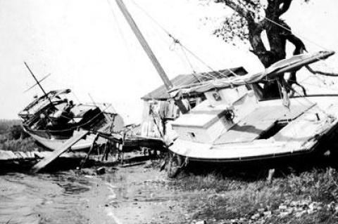 The Hurricane of 1938 rearranged the East End, as vividly depicted in this scene at Three Mile Harbor.