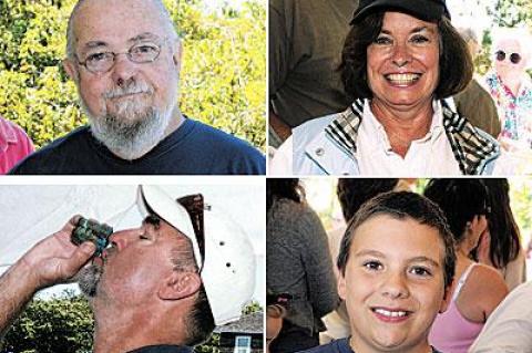 Heroes and heroines of the annual town trustees’ largest-clam contest included, clockwise from top left, Jim Sullivan, who won the chowder contest; Linda Calder, who dug the biggest clam, a 2.9-pounder; Edward Hoff III with the biggest bivalve among junior diggers, and Peter Van Scoyoc, town councilman and master chowder judge.