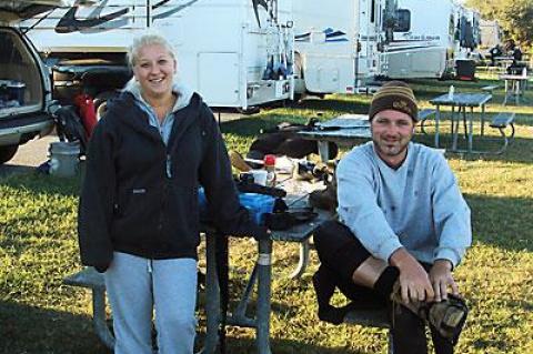 Martin Fischer donned his wetsuit Monday morning after he and his wife, Danielle, made their annual pilgrimage from Amityville to Montauk Point in the camper for the fall striped bass run.