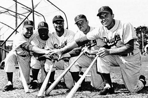 Of the five-man core of the Brooklyn Dodgers of the 1950s, from left, Duke Snider, Jackie Robinson, Roy Campanella, Pee Wee Reese, and Gil Hodges, only Hodges isn’t in the Hall of Fame.