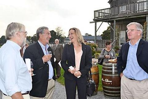 Bridget Fleming, center, said that it was a pleasure to work with Myron Levine, left, and Assemblyman Fred W. Thiele Jr., right, on the launch of a new nonprofit, All for the East End.