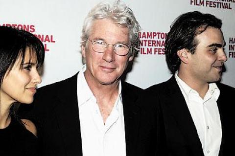 Richard Gere, center, with Hilaria Baldwin and Andrew Finkelstein outside Guild Hall on Saturday night.